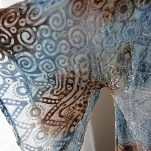 Vintage Evil Eye psychedelic Velvet and silk Kimono top  size L - Picture 2 of 6